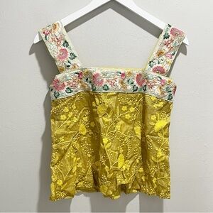 Gold Multicolor Sequin Gold Trim Ethnic Tank Top Tunic Embroidered Size XS